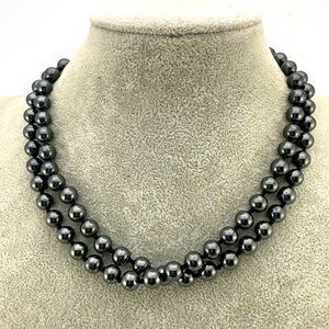 Polished Black Hematite Bead Necklace – 32” Knotted Strand
